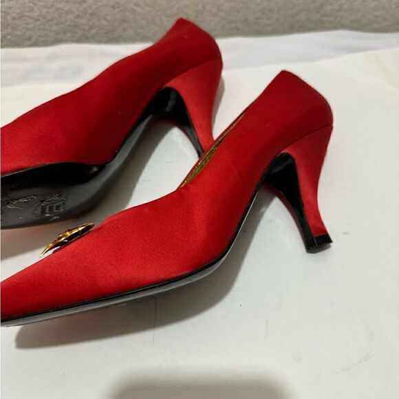 MARTINEZ VALERO Vtg 80’s Color-Blocked satin red 3" Pump size 8.5 M - Picture 5 of 10